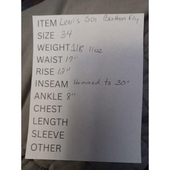 Levi's 501 Men's 34 Hemmed To 30" Button Fly Original Straight Leg Denim Jeans - Picture 12 of 12